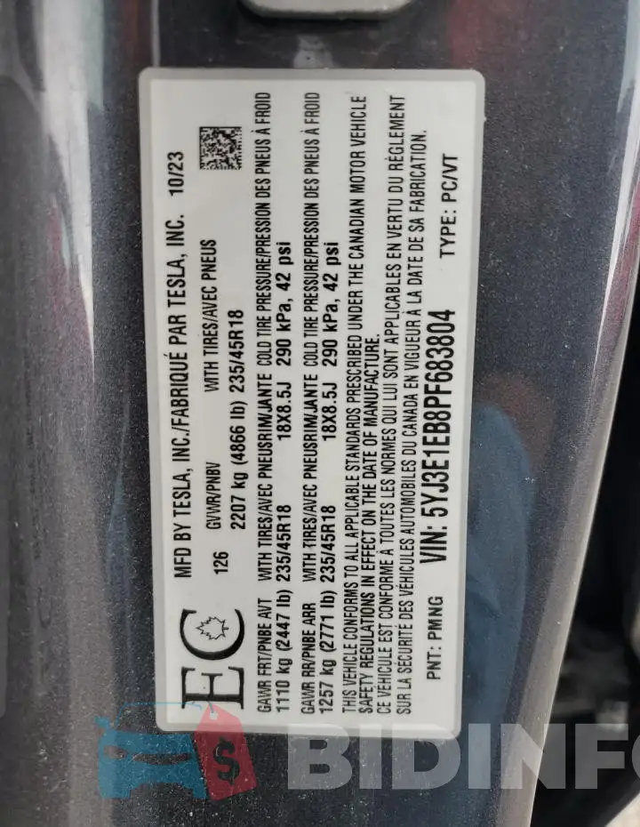 5YJ3E1EB8PF683804 Photo# 12