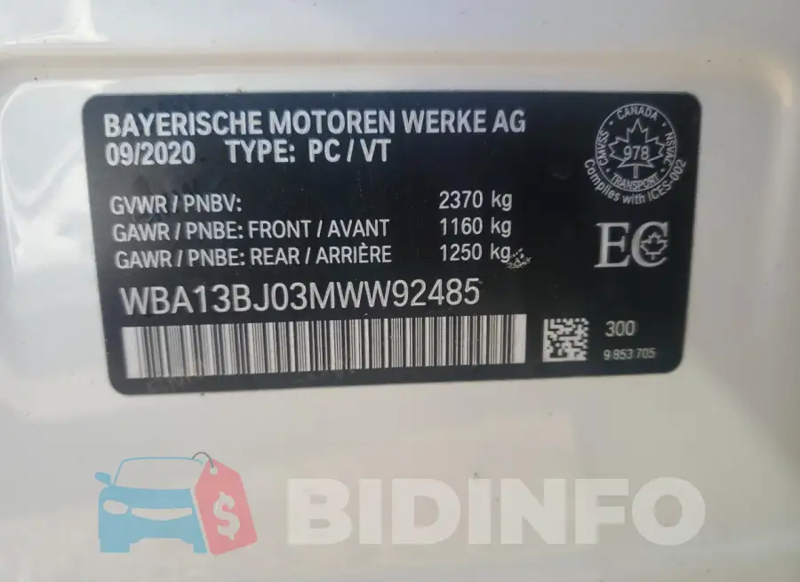 WBA13BJ03MWW92485 Photo# 12
