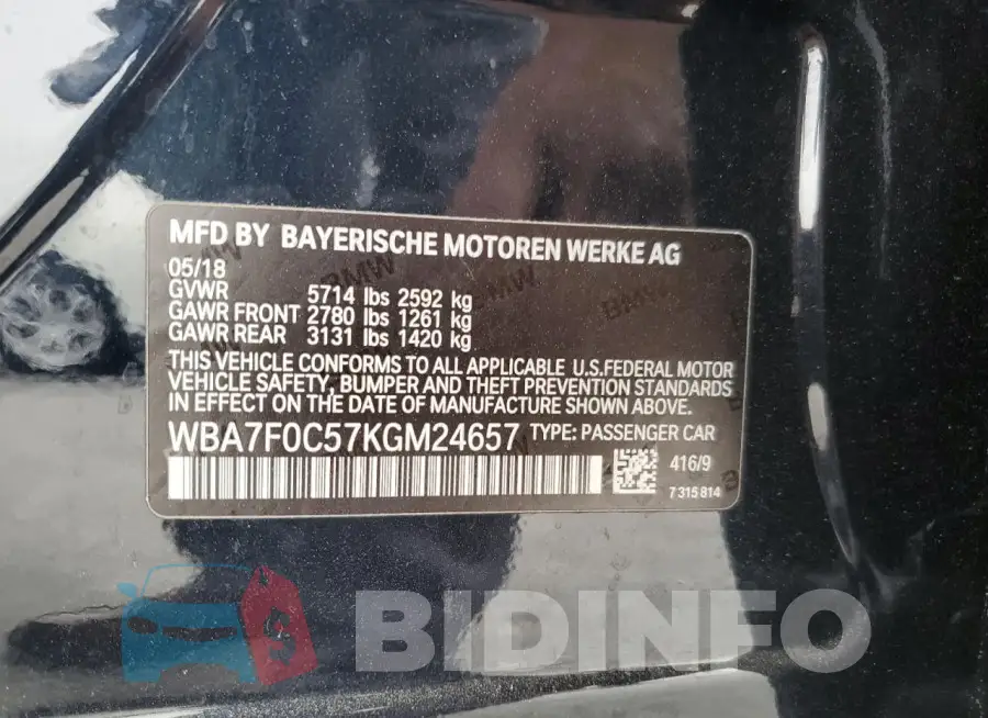 WBA7F0C57KGM24657 Photo# 13