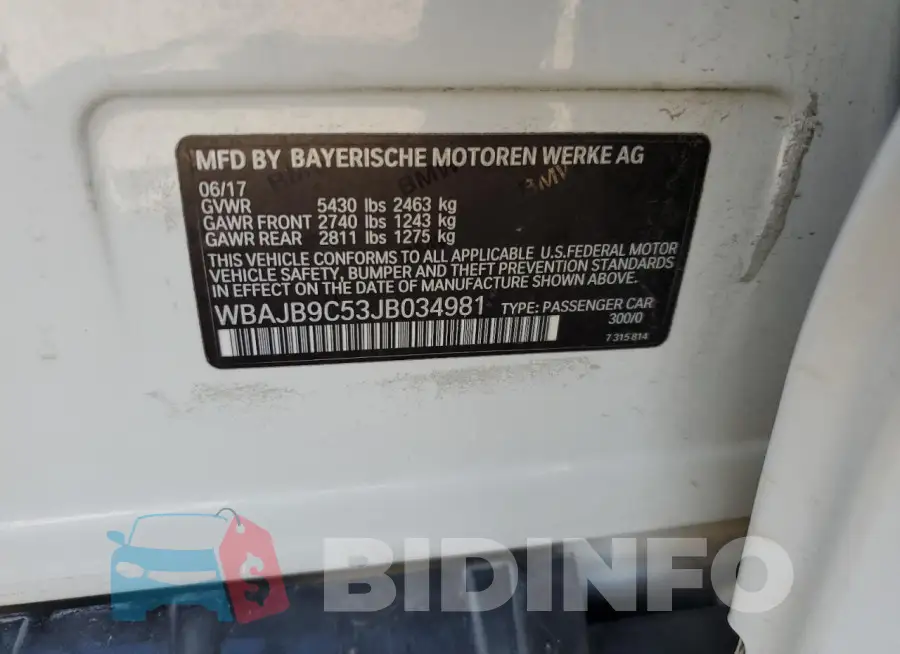 WBAJB9C53JB034981 Photo# 12