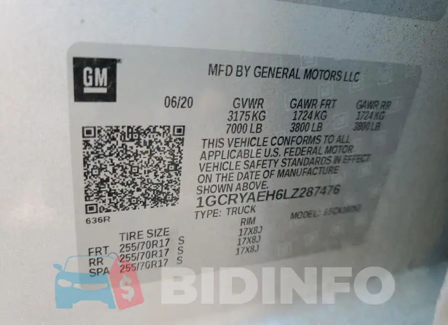 1GCRYAEH6LZ287476 Photo# 13