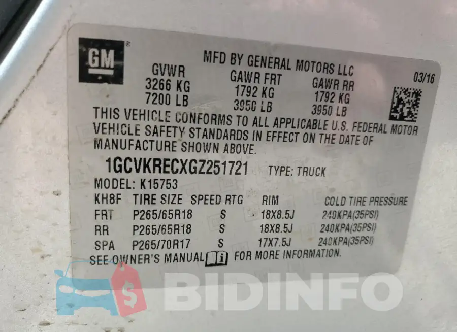 1GCVKRECXGZ251721 Photo# 12