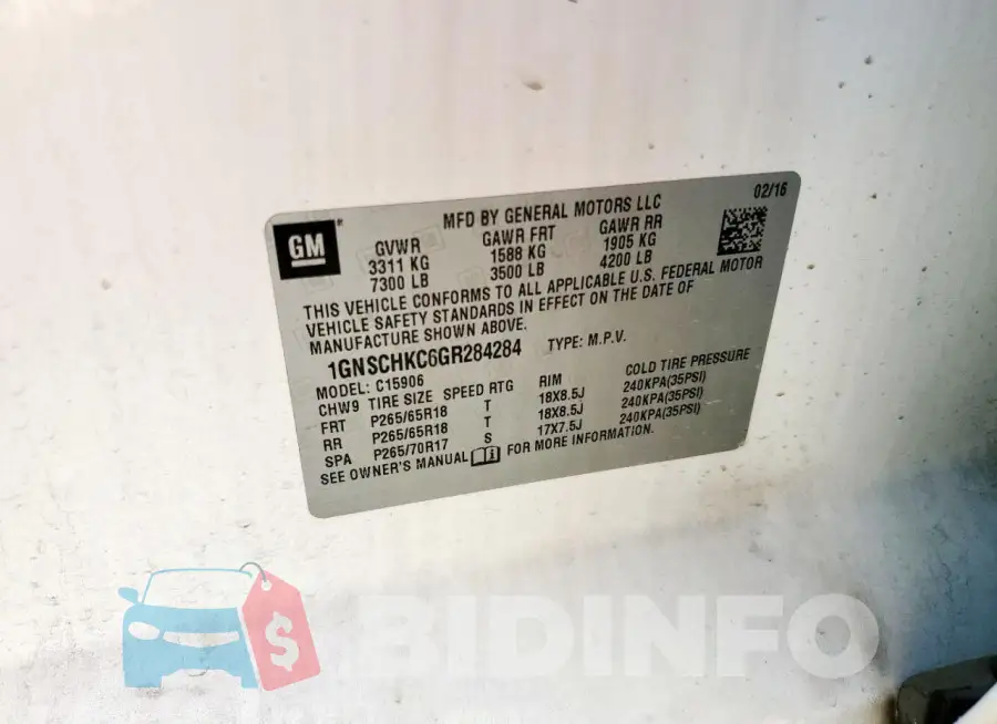 1GNSCHKC6GR284284 Photo# 13