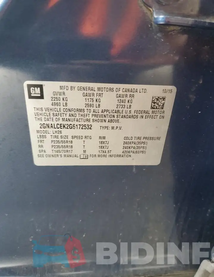 2GNALCEK2G6172532 Photo# 12