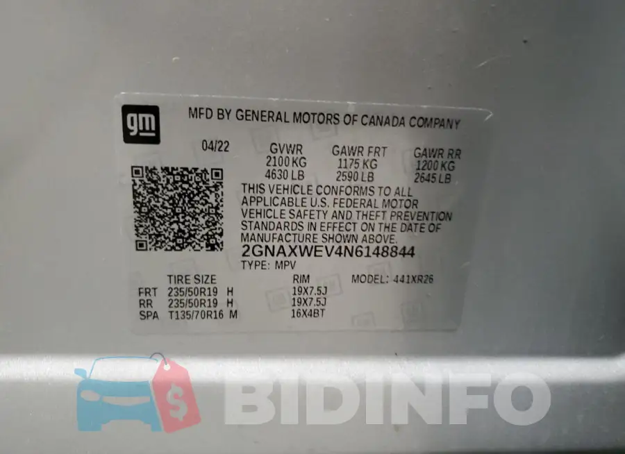 2GNAXWEV4N6148844 Photo# 13