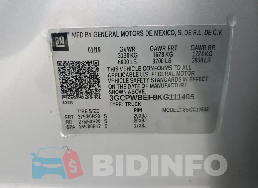 3GCPWBEF8KG111495 Photo# 12
