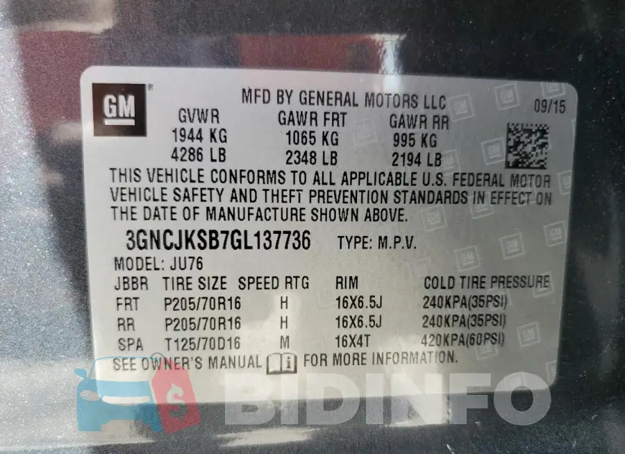 3GNCJKSB7GL137736 Photo# 12