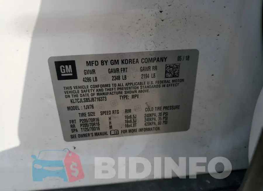 KL7CJLSB5JB716373 Photo# 13