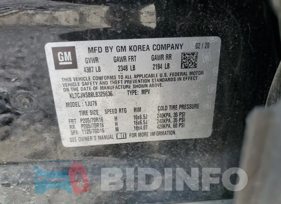 KL7CJNSB8LB325636 Photo# 13