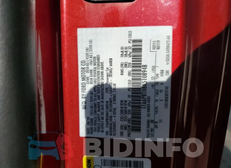 1FA6P8TH8K5108948 Photo# 12