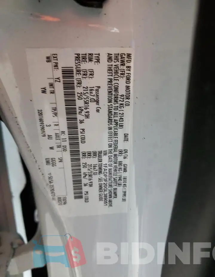 1FADP3F20GL389051 Photo# 13