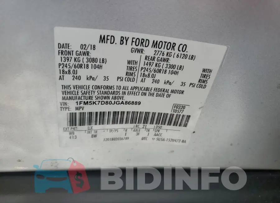 1FM5K7D80JGA86889 Photo# 13