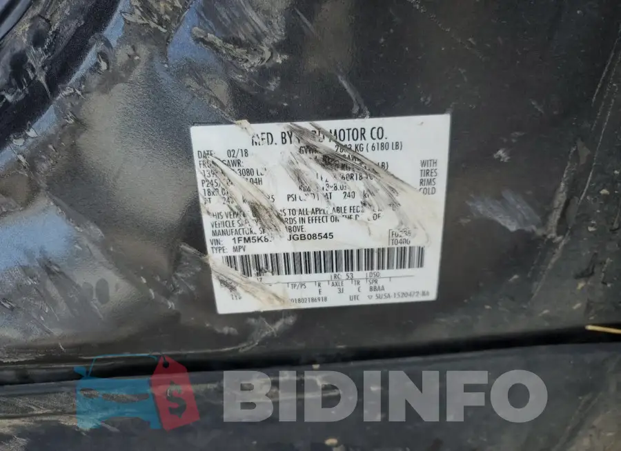 1FM5K8D86JGB08545 Photo# 14