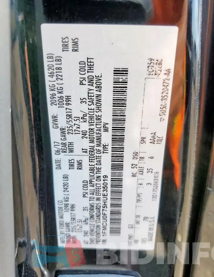 1FMCU0F75HUE35019 Photo# 12