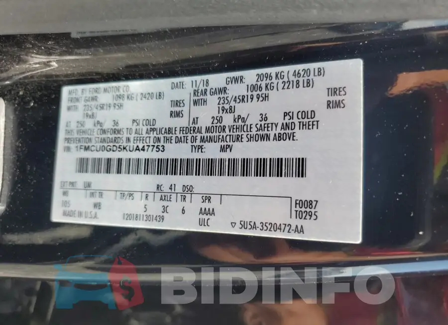 1FMCU0GD5KUA47753 Photo# 13
