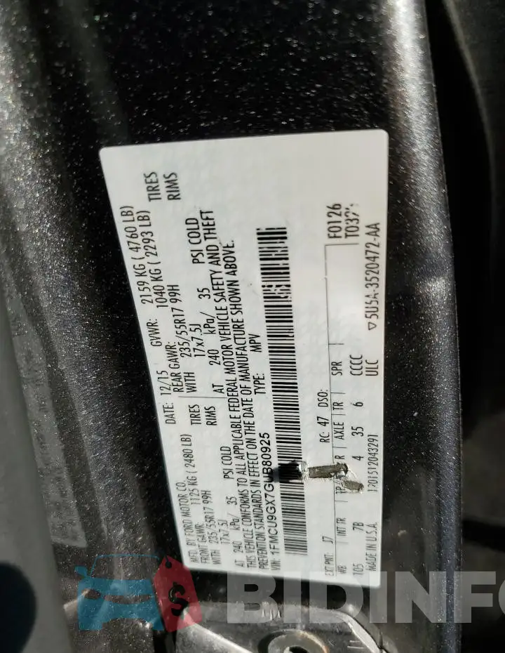 1FMCU9GX7GUB80925 Photo# 14