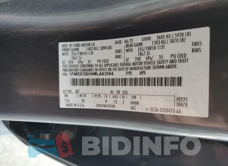 1FMDE5BH9MLA63584 Photo# 13