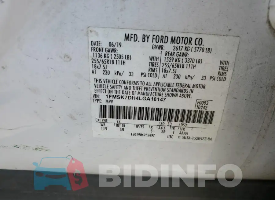 1FMSK7DH4LGA18147 Photo# 13