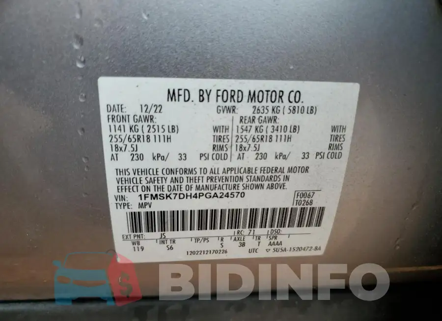 1FMSK7DH4PGA24570 Photo# 13