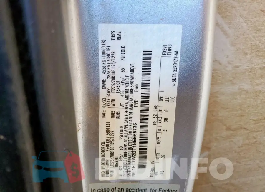 1FT7W2BT1NEE65736 Photo# 13