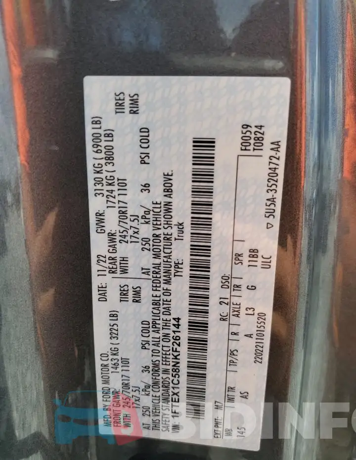 1FTEX1C58NKF26144 Photo# 12