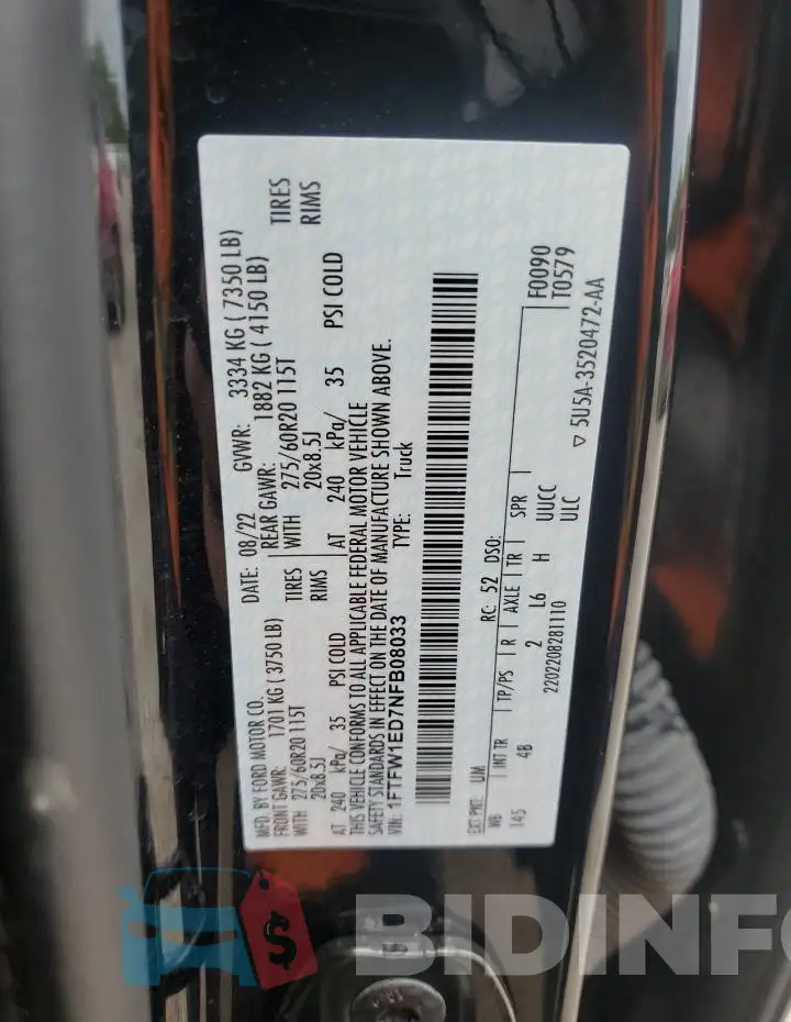 1FTFW1ED7NFB08033 Photo# 12