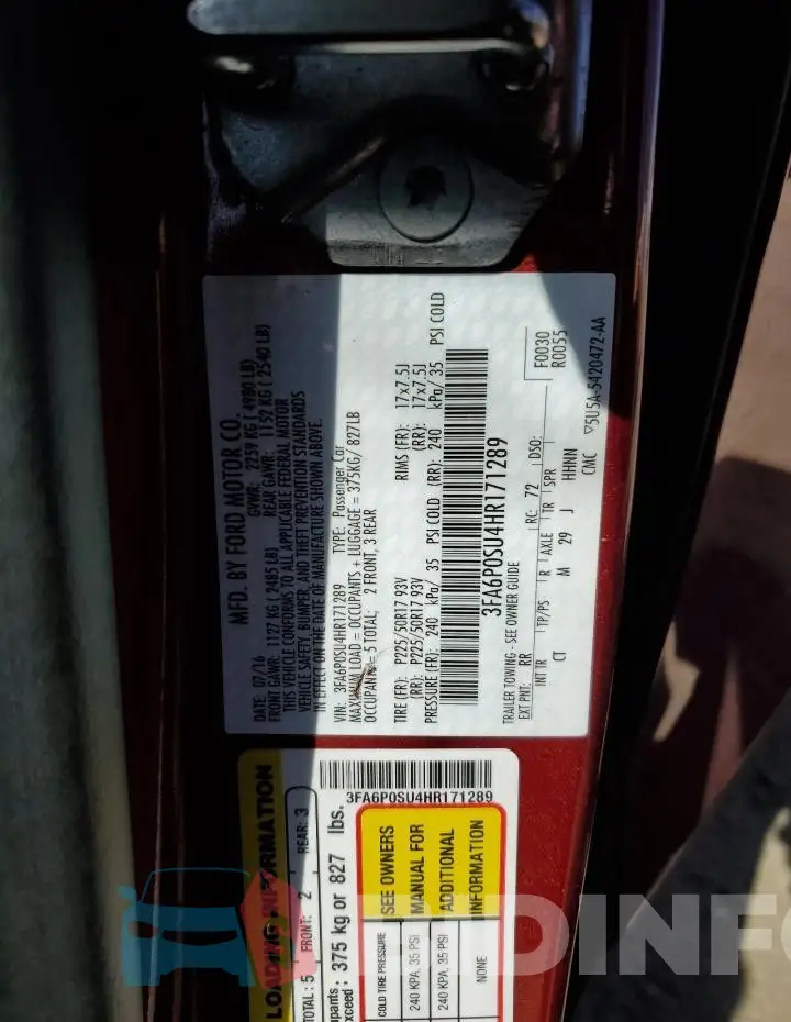 3FA6P0SU4HR171289 Photo# 13