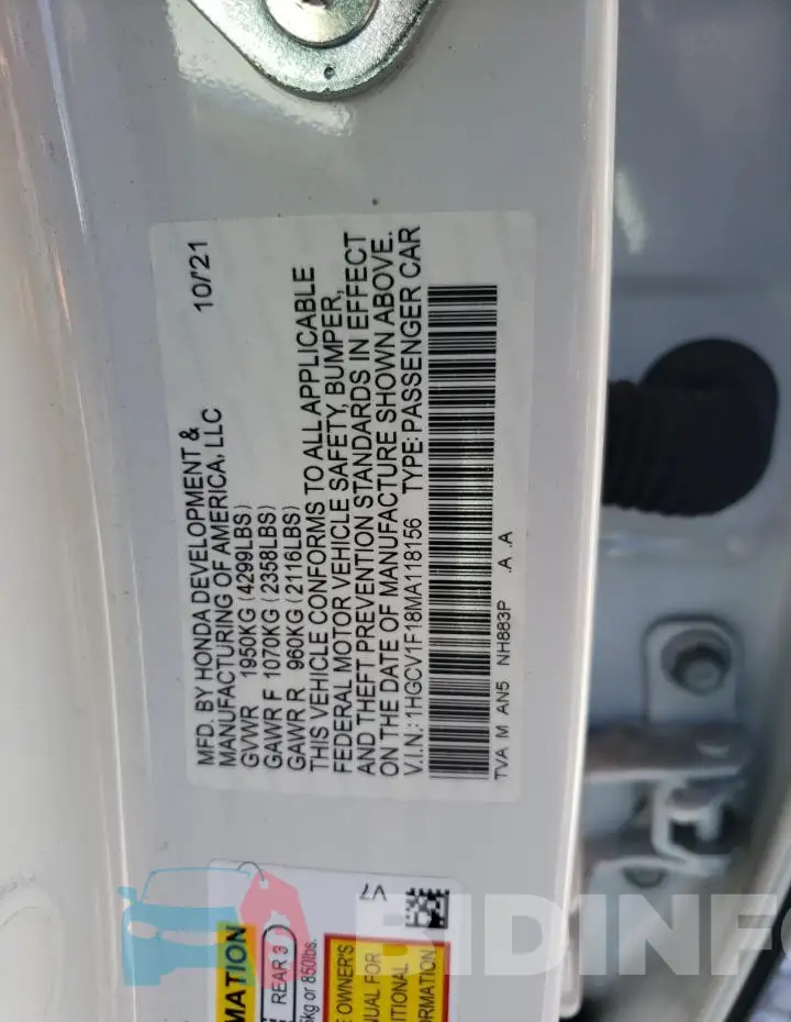 1HGCV1F18MA118156 Photo# 13