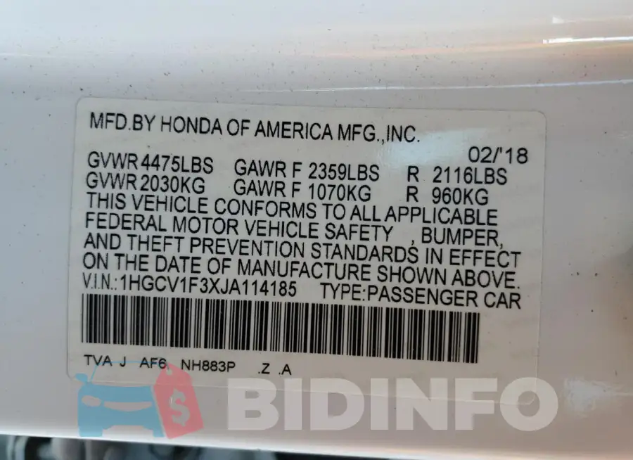 1HGCV1F3XJA114185 Photo# 12