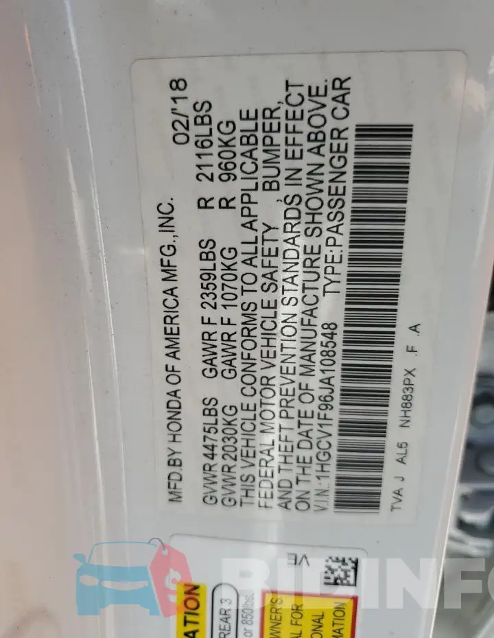1HGCV1F96JA108548 Photo# 13