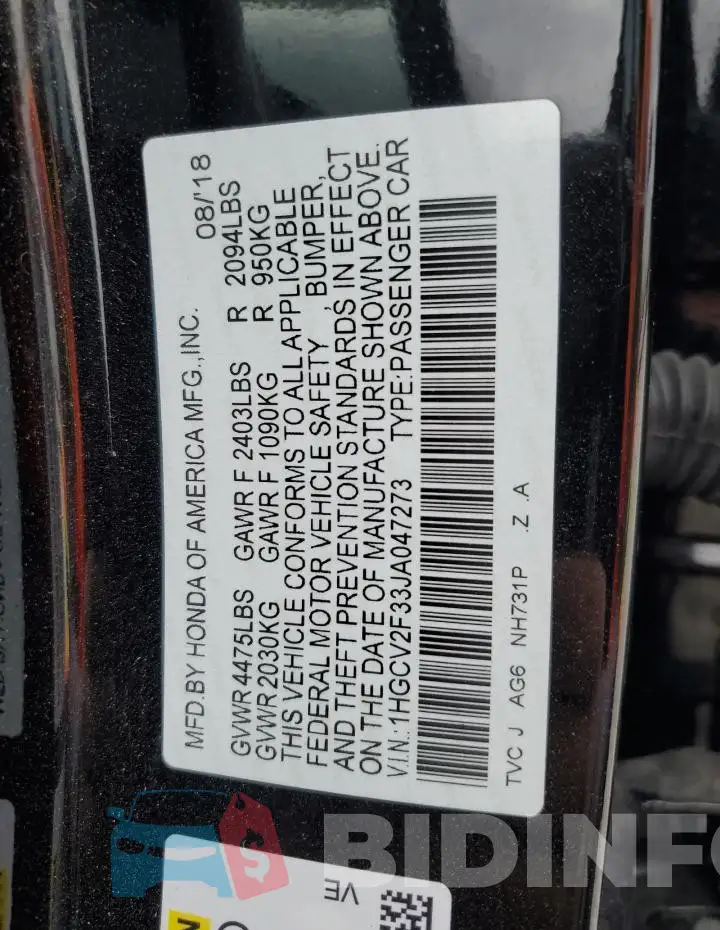 1HGCV2F33JA047273 Photo# 12