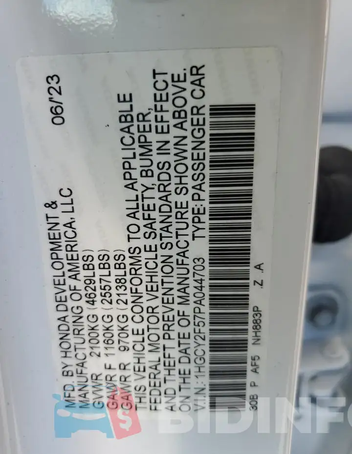 1HGCY2F57PA044703 Photo# 13