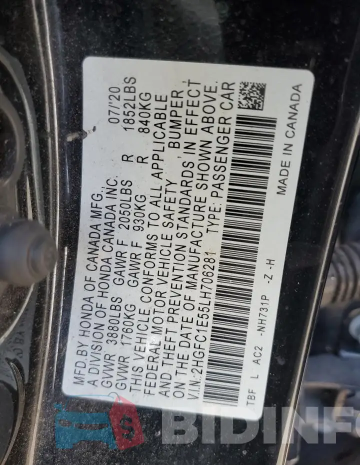 2HGFC1E55LH706281 Photo# 12