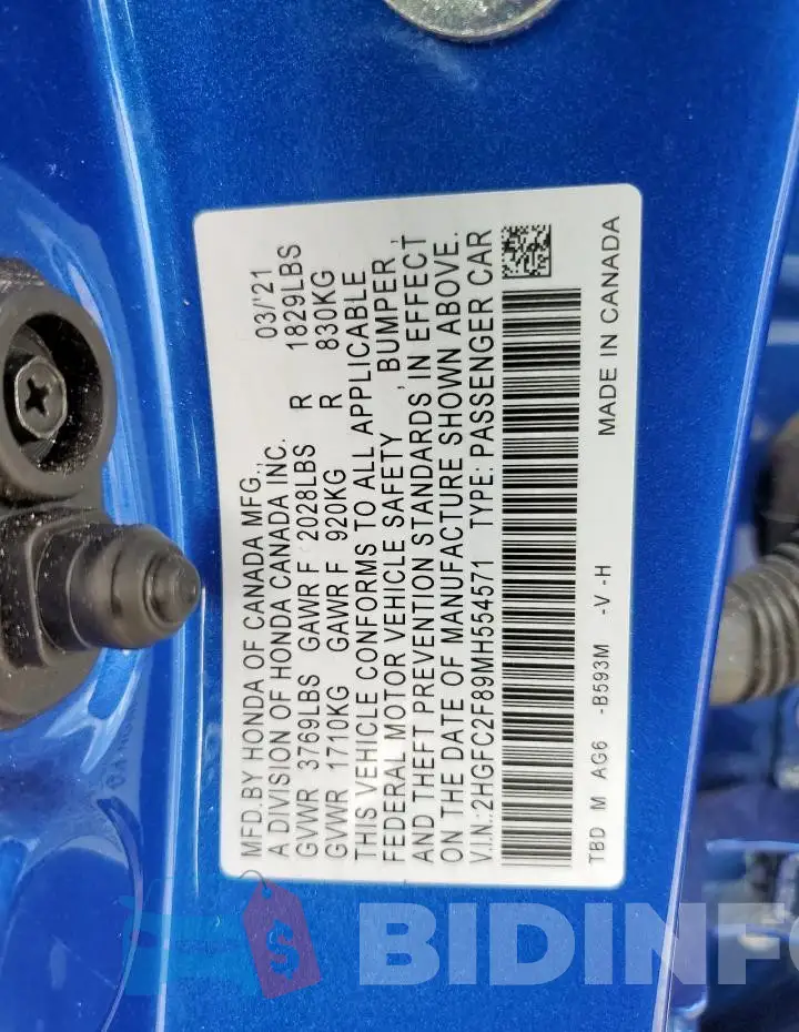 2HGFC2F89MH554571 Photo# 12