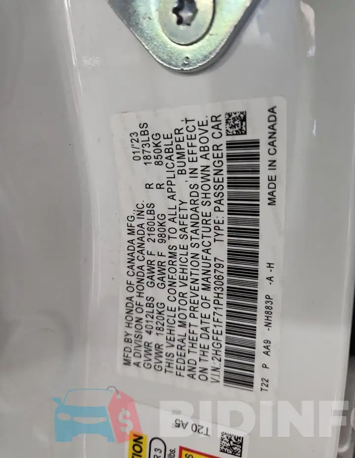 2HGFE1F71PH306797 Photo# 12
