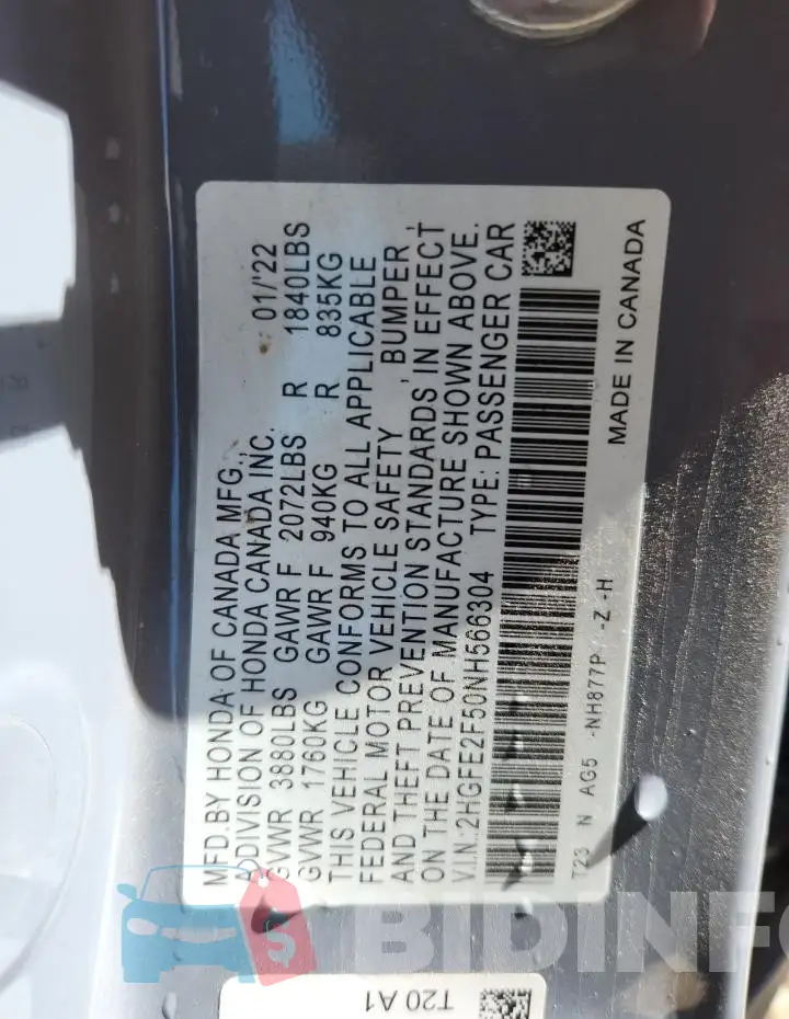 2HGFE2F50NH566304 Photo# 12