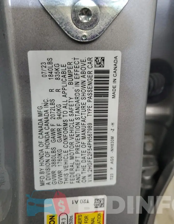 2HGFE2F54PH567989 Photo# 12