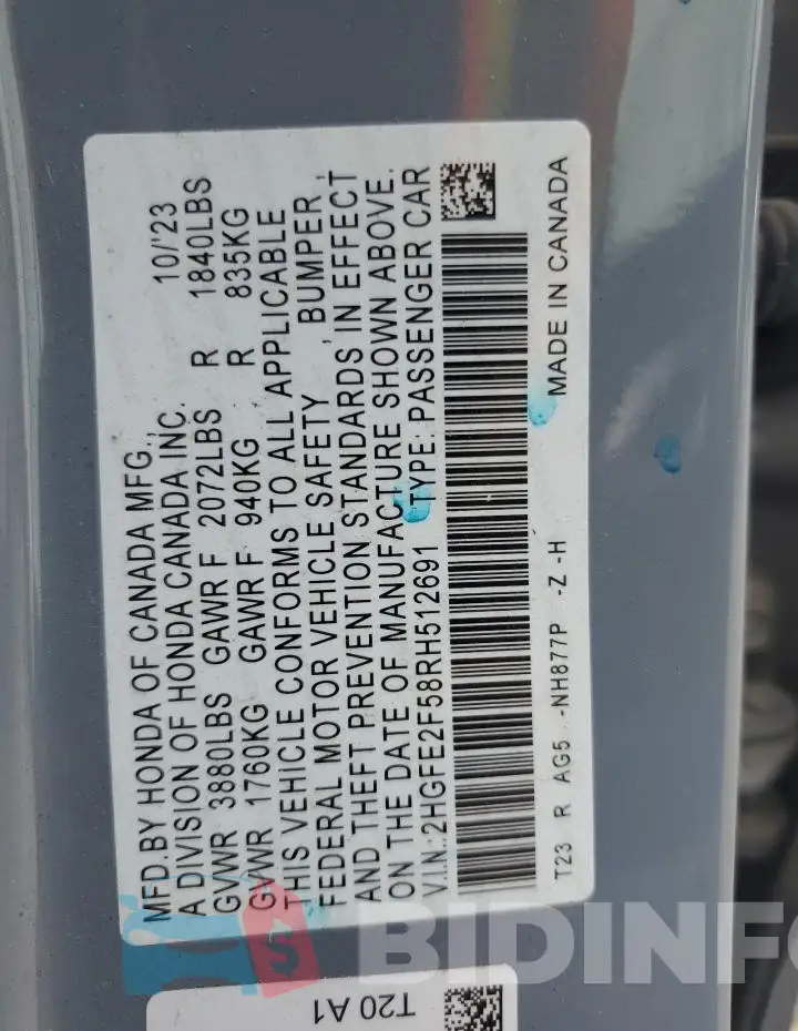2HGFE2F58RH512691 Photo# 12