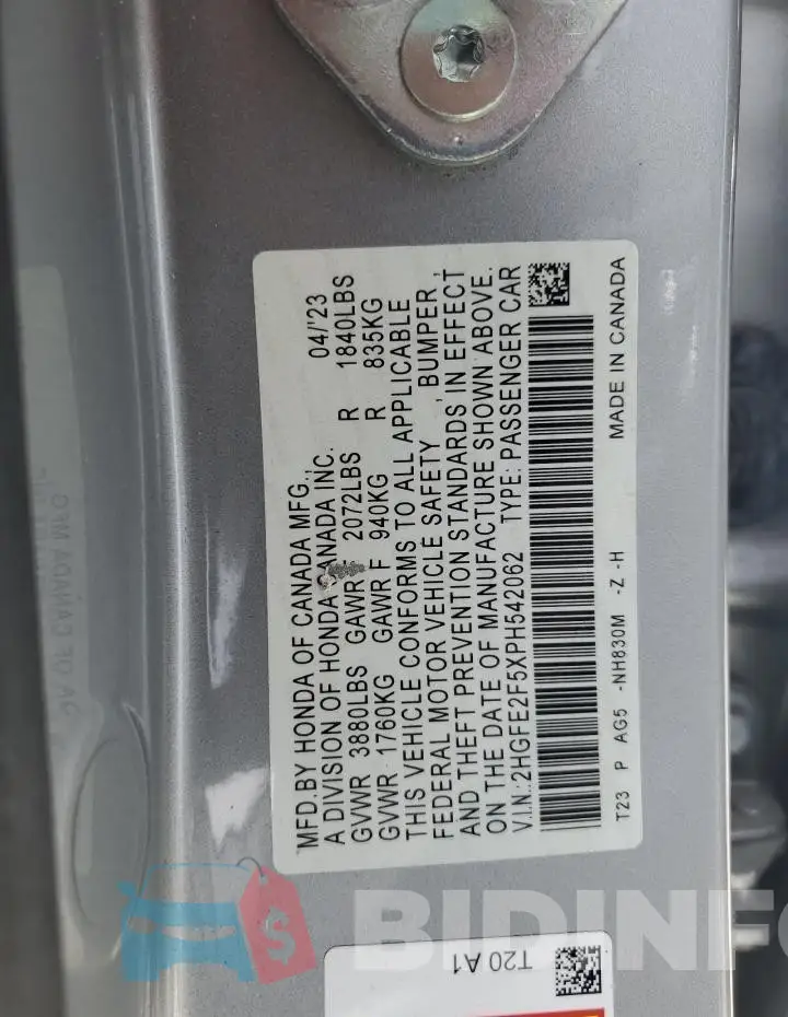 2HGFE2F5XPH542062 Photo# 12