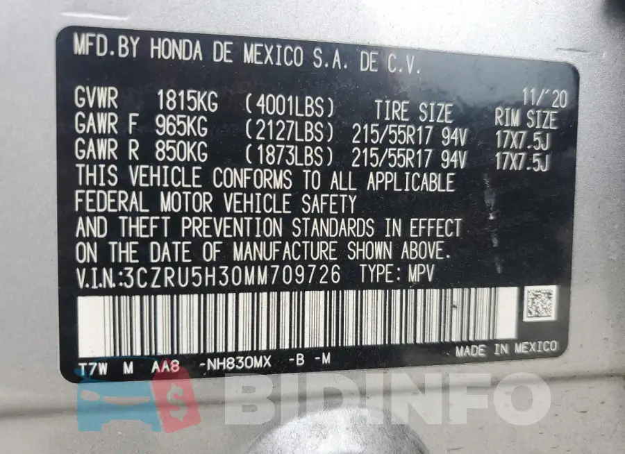 3CZRU5H30MM709726 Photo# 12