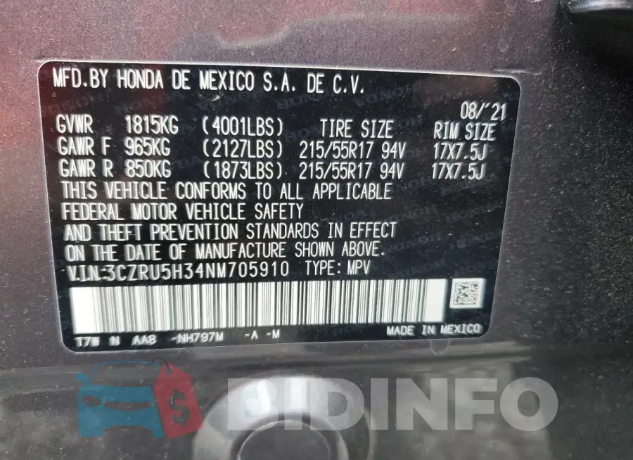 3CZRU5H34NM705910 Photo# 13