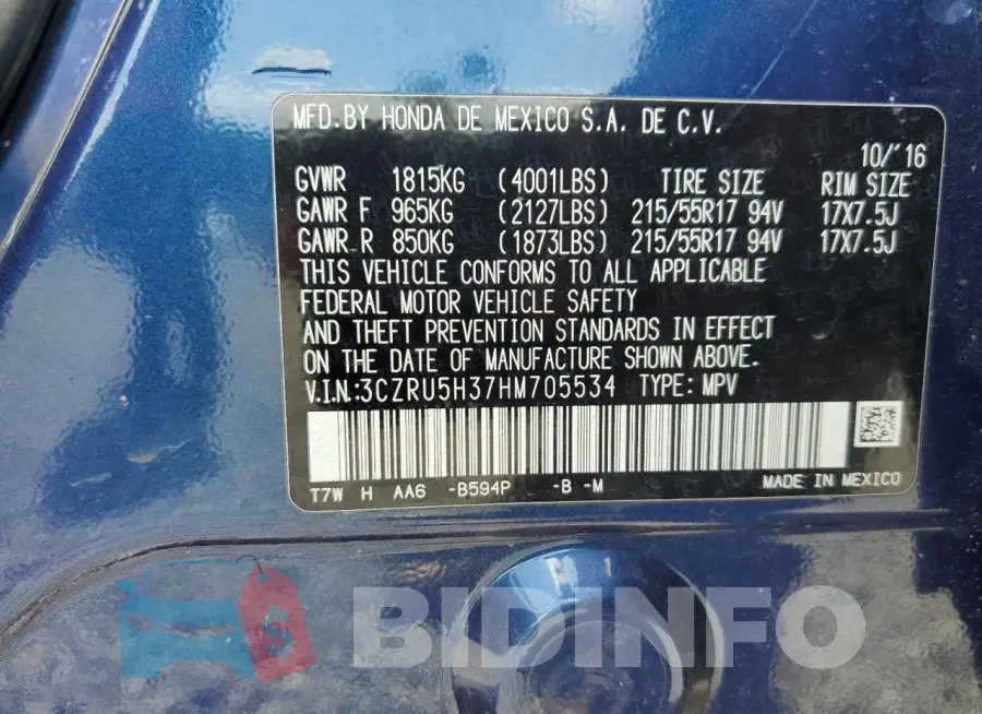 3CZRU5H37HM705534 Photo# 13