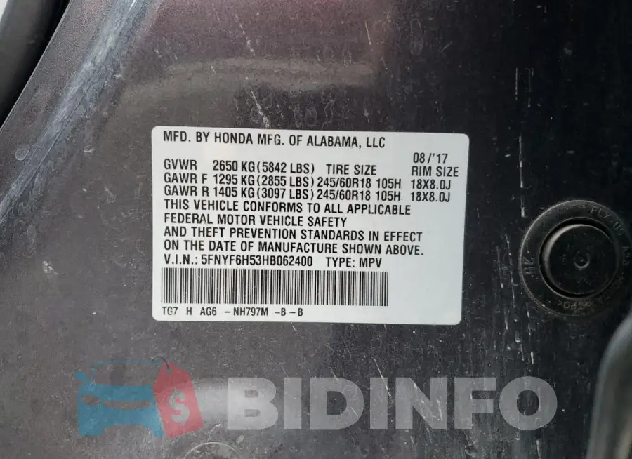 5FNYF6H53HB062400 Photo# 13