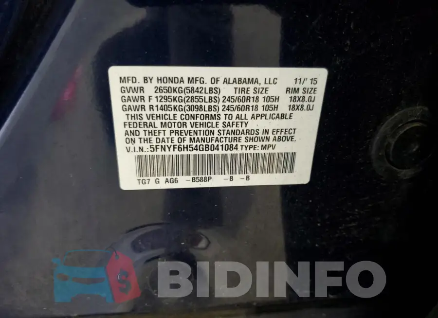 5FNYF6H54GB041084 Photo# 13