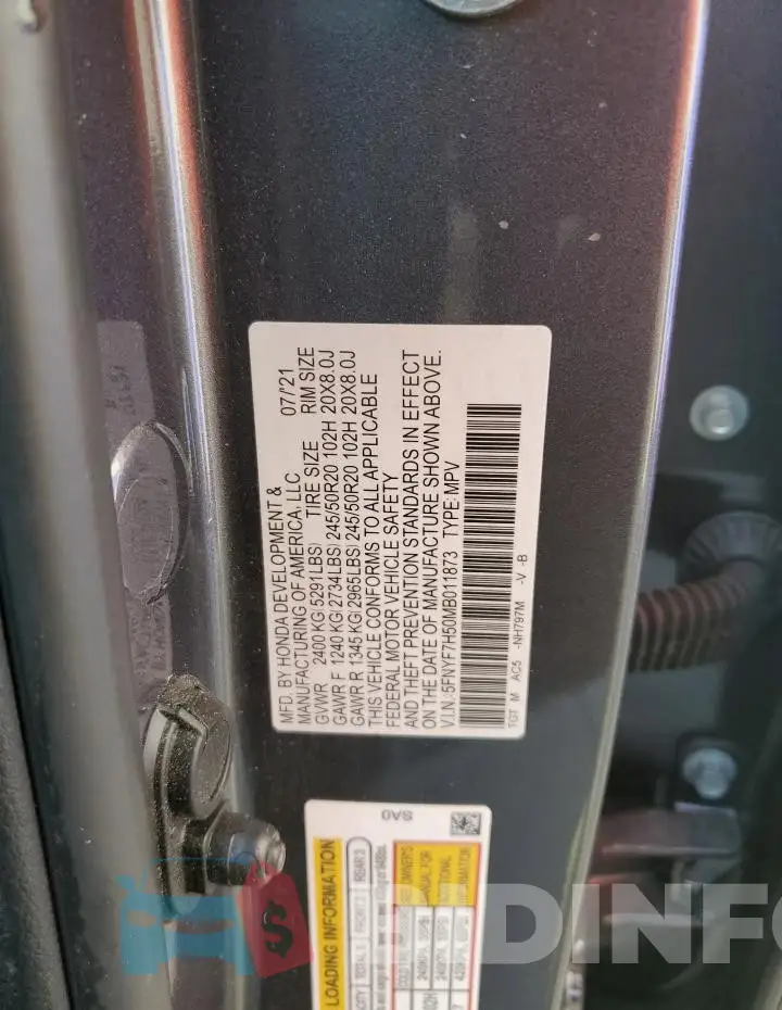 5FNYF7H50MB011873 Photo# 13