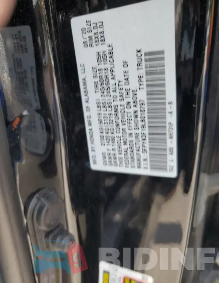 5FPYK3F19LB018797 Photo# 12