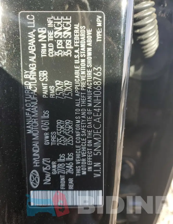 5NMJECAE4NH068763 Photo# 13