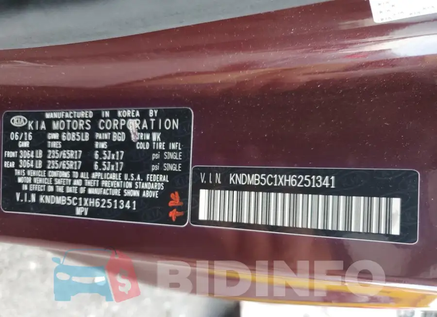 KNDMB5C1XH6251341 Photo# 14
