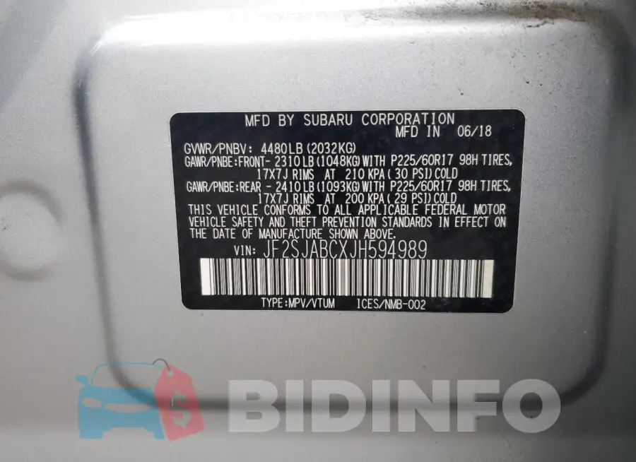 JF2SJABCXJH594989 Photo# 14