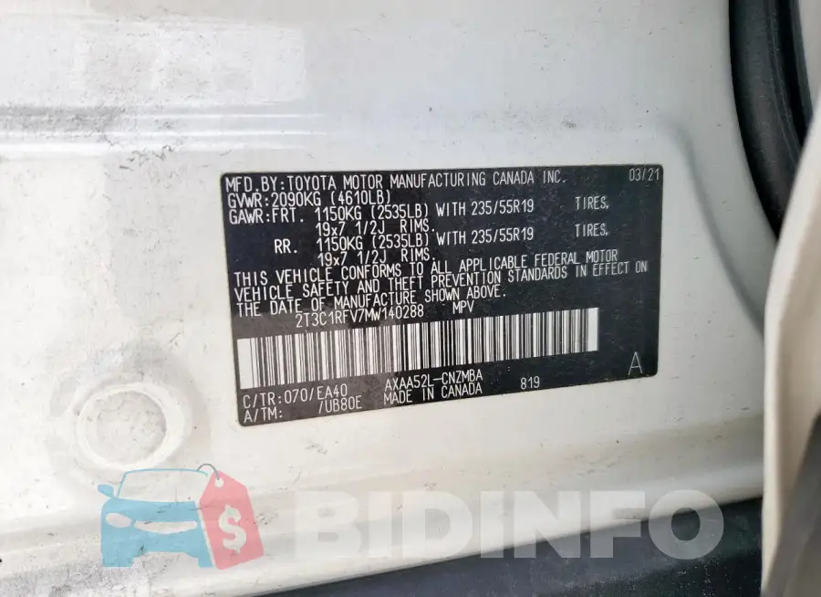 2T3C1RFV7MW140288 Photo# 14